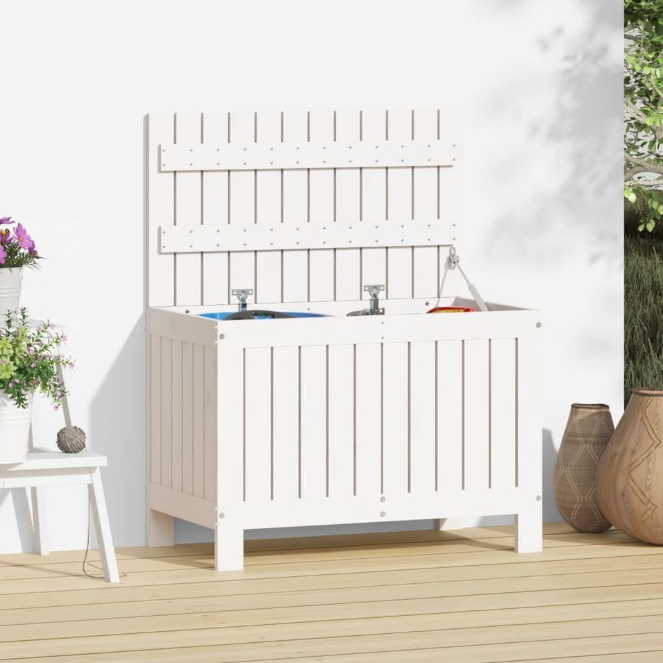 Boîte de rangement de jardin Blanc 76x42,5x54 cm Bois de pin - Photo n°1