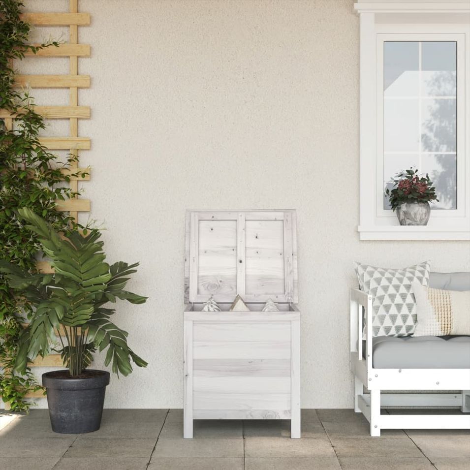 Boîte de rangement de jardin blanc bois massif de sapin - Photo n°1