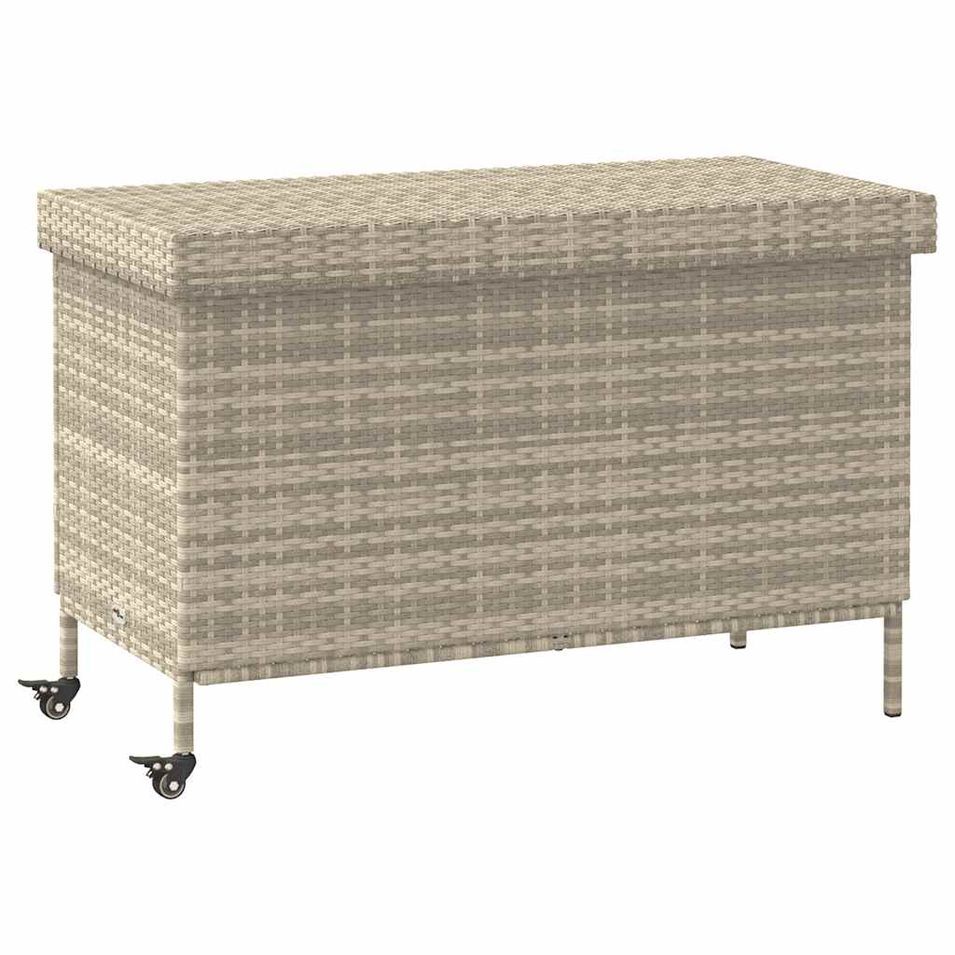 Boîte de rangement de jardin et roues gris clair résine tressée - Photo n°1