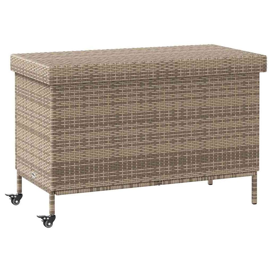 Boîte de rangement de jardin et roues gris résine tressée - Photo n°1