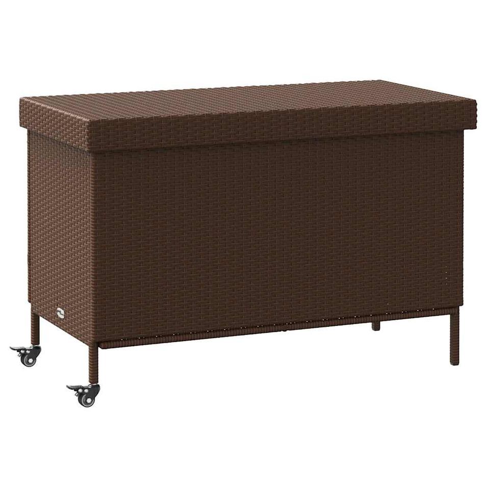 Boîte de rangement de jardin et roues marron résine tressée - Photo n°1