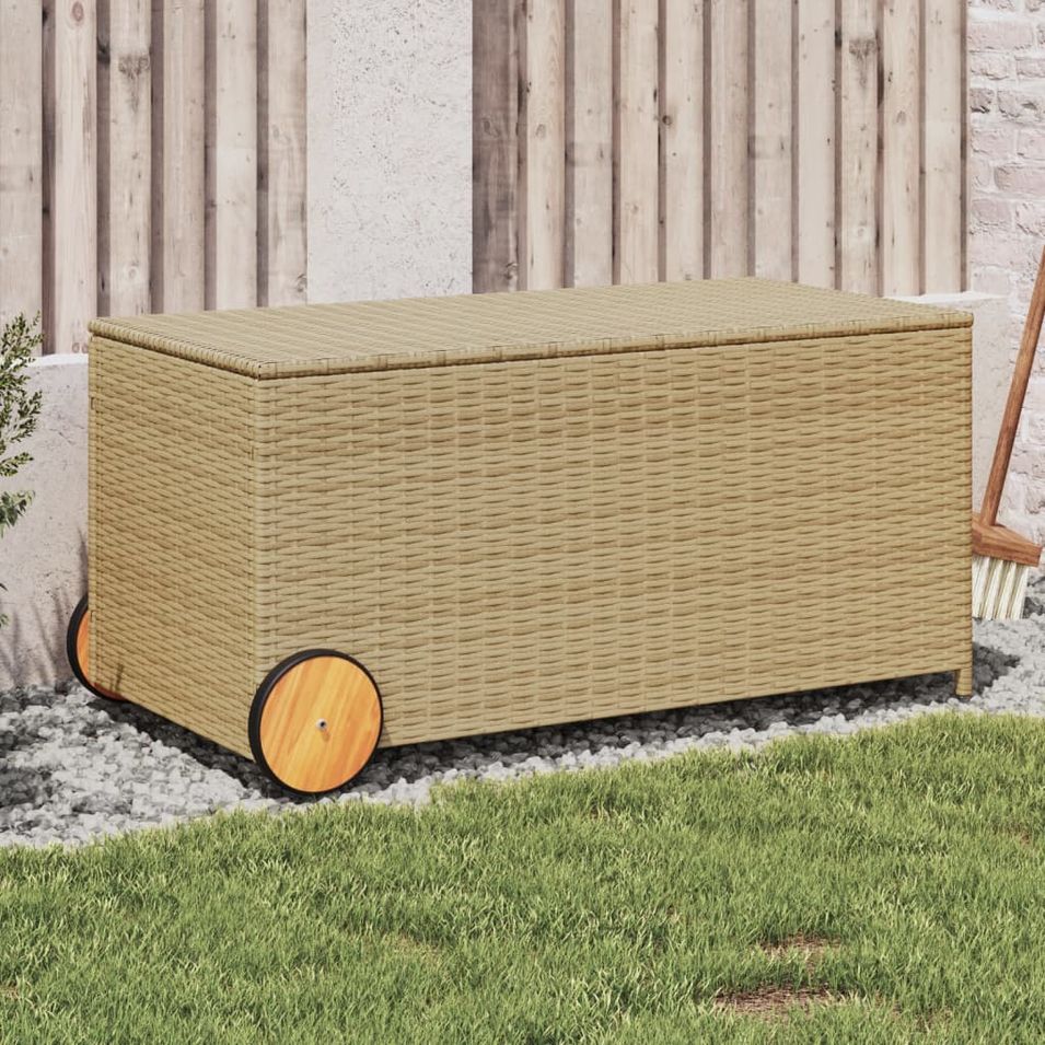 Boîte de rangement de jardin et roues mélange beige 190L rotin - Photo n°1