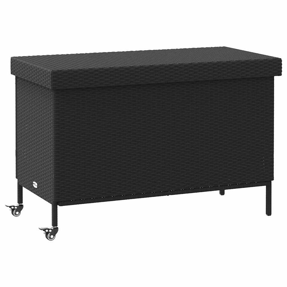 Boîte de rangement de jardin et roues noir résine tressée - Photo n°1