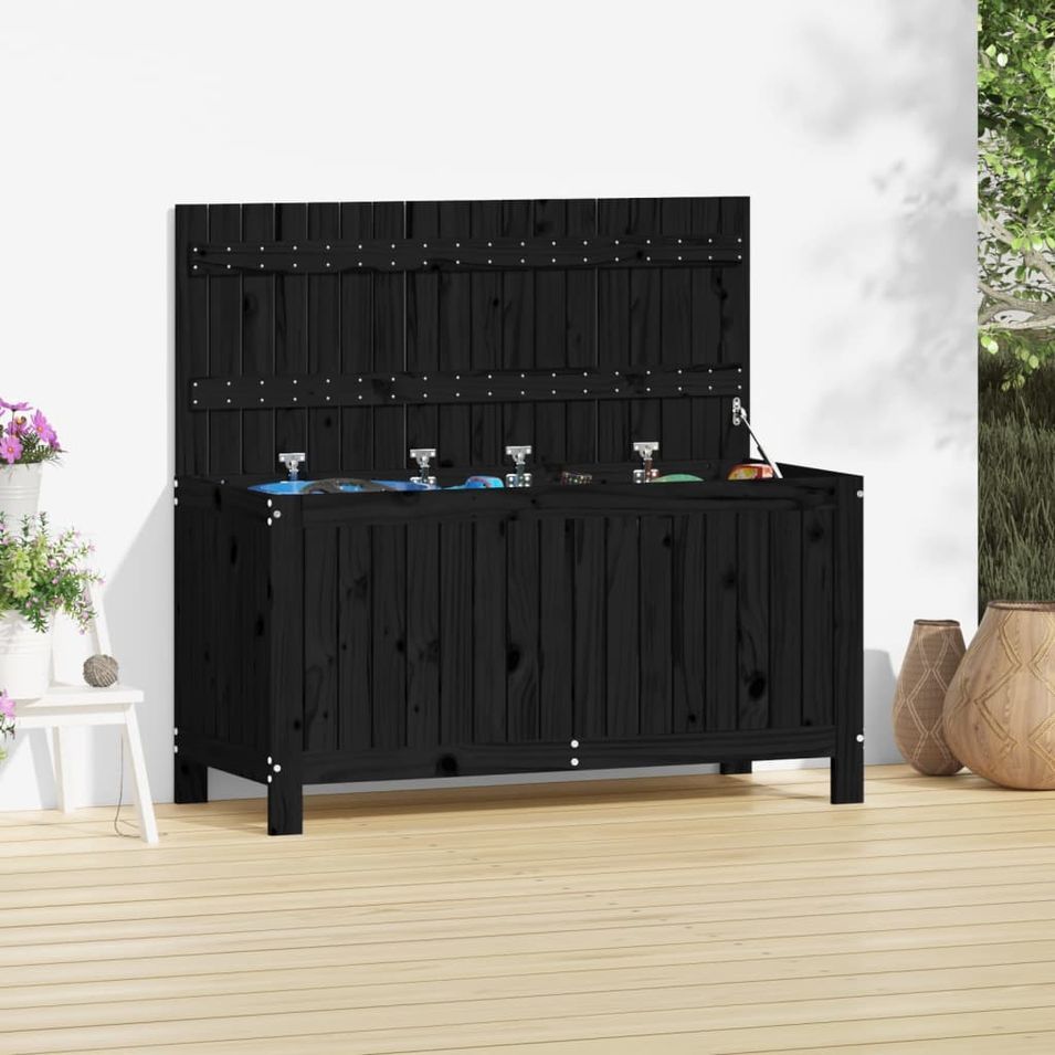 Boîte de rangement de jardin Noir 115x49x60 cm Bois massif pin - Photo n°1