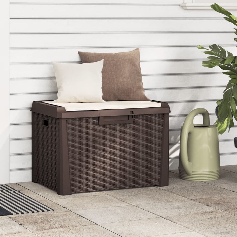 Boîte de rangement jardin coussin de siège marron 125 L PP - Photo n°1