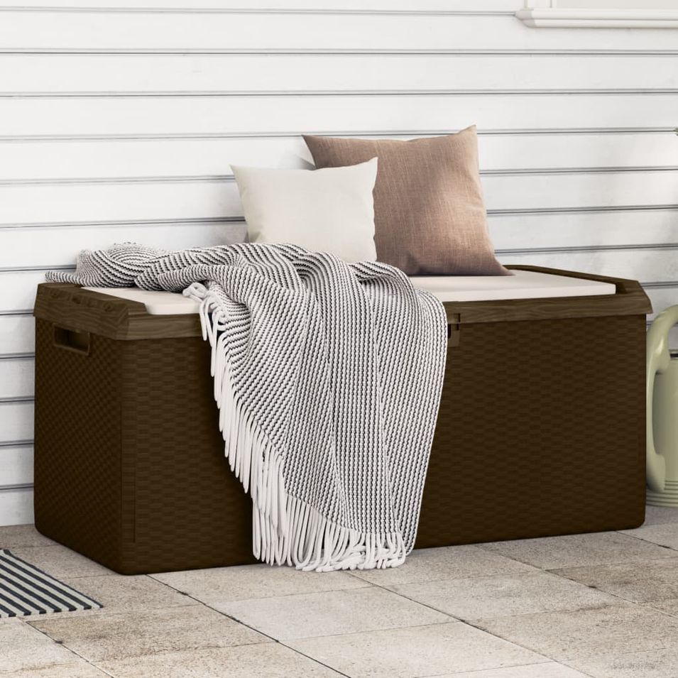 Boîte de rangement jardin coussin de siège marron 350 L PP - Photo n°1