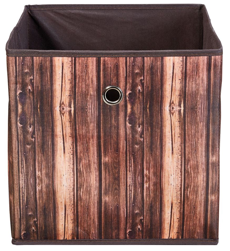 Boîte de rangement pliable tissu marron imprimé Woody - Photo n°1