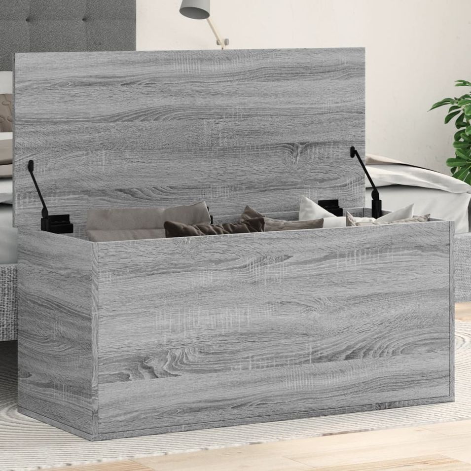 Boîte de rangement sonoma gris 100x42x46 cm bois d'ingénierie - Photo n°1
