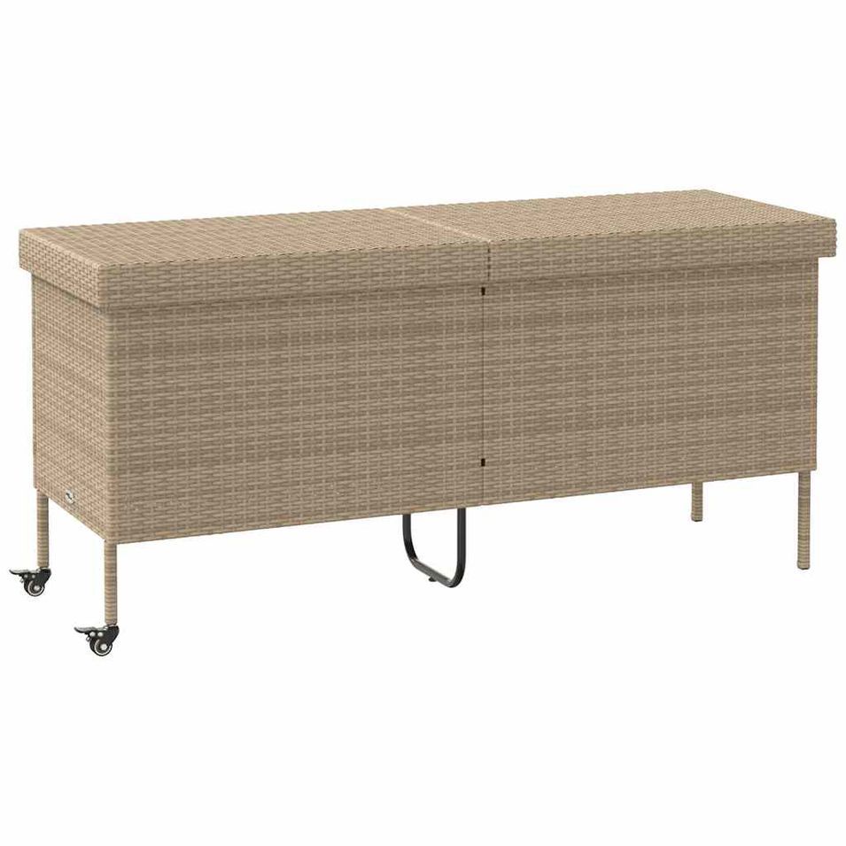 Boîte rangement jardin roues beige 160x55x75 cm résine tressée - Photo n°1