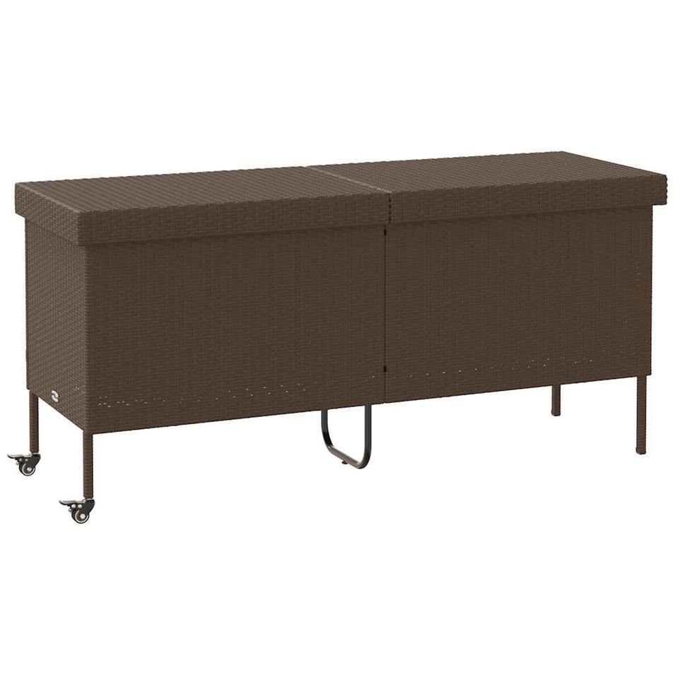Boîte rangement jardin roues marron 160x55x75 cm résine tressée - Photo n°1