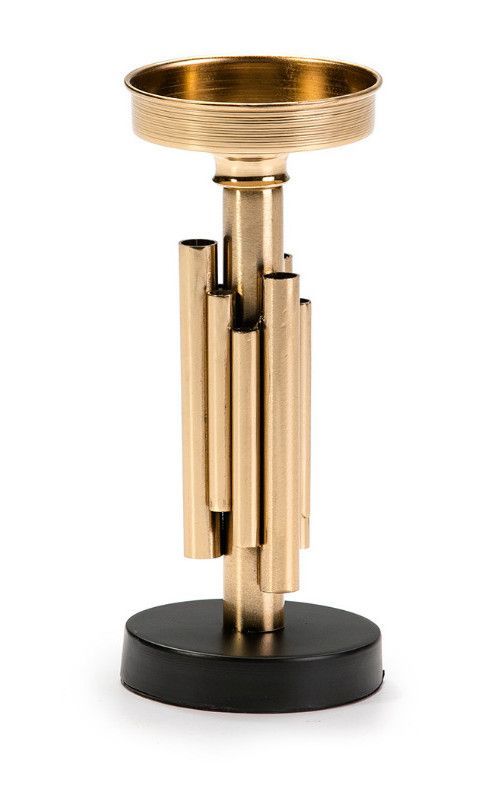 Bougeoir haut métal doré et marron Art D 10 - Photo n°1