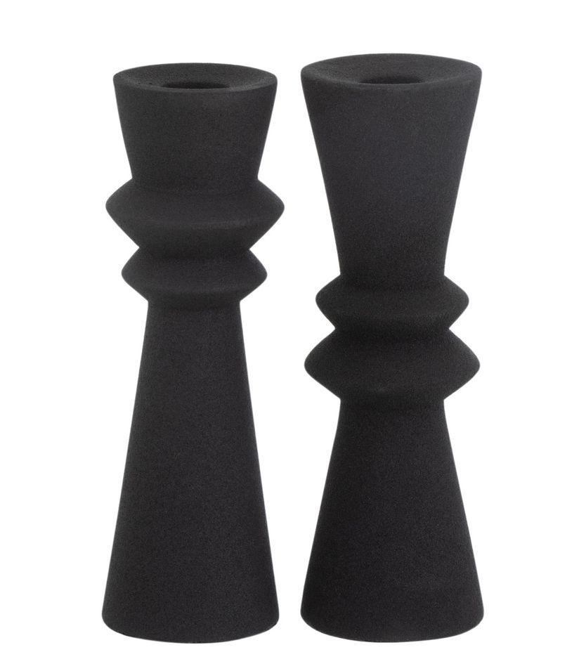 Bougeoir moderne aluminium noir assortiment de 2 Lio H 18 cm - Photo n°1