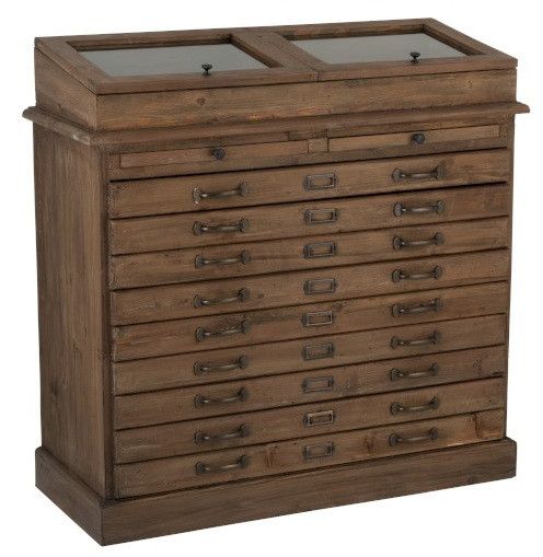 Buffet 11 tiroirs et 2 vitrines bois massif Jibel L 110 cm - Photo n°1