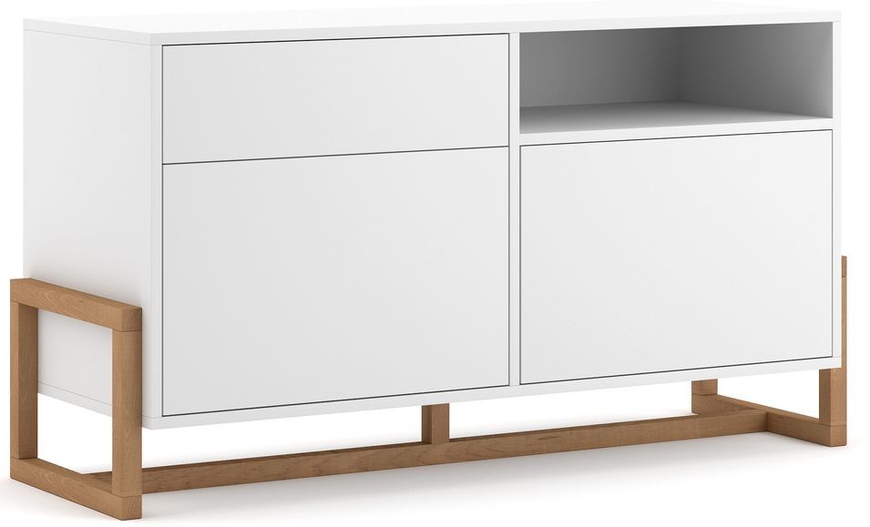 Buffet 2 portes 1 tiroir blanc mat et naturel Kozlo 119 cm - Photo n°1