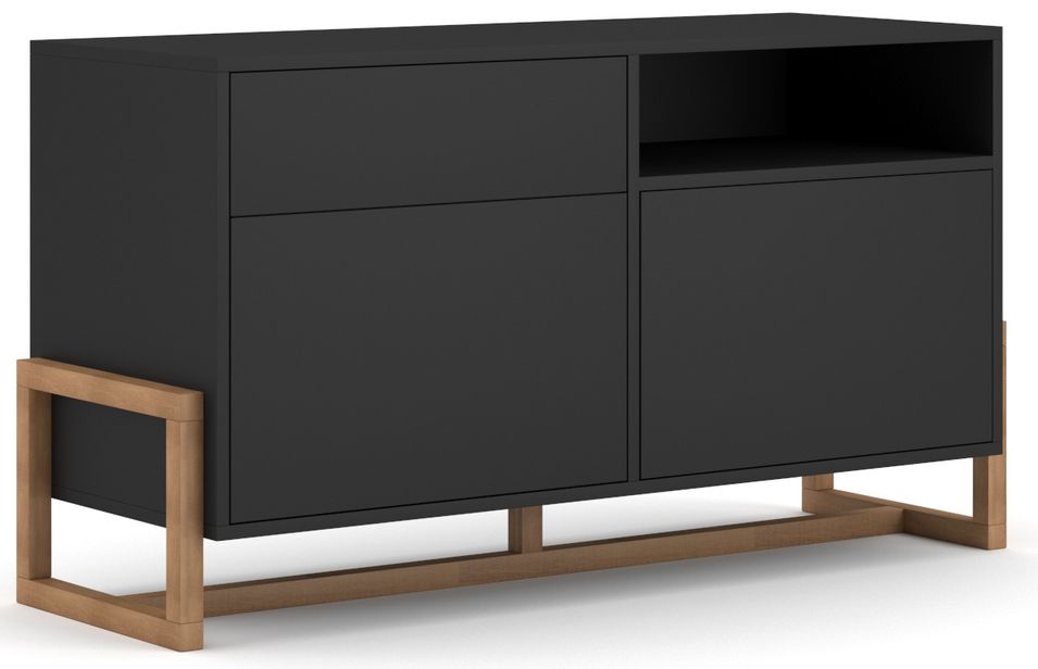 Buffet 2 portes 1 tiroir noir mat et naturel Kozlo 119 cm - Photo n°1