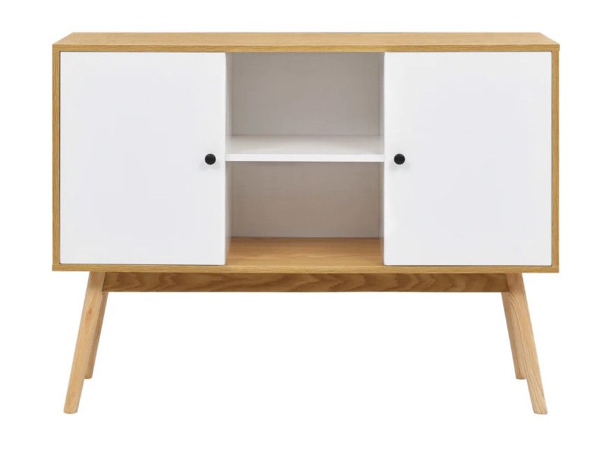 Buffet 2 portes 2 niches bois blanc et pieds caoutchouc clair Kitsa - Photo n°1