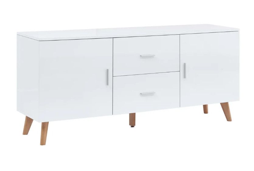 Buffet 2 portes 2 tiroirs bois blanc et pieds bois clair Katsa - Photo n°1