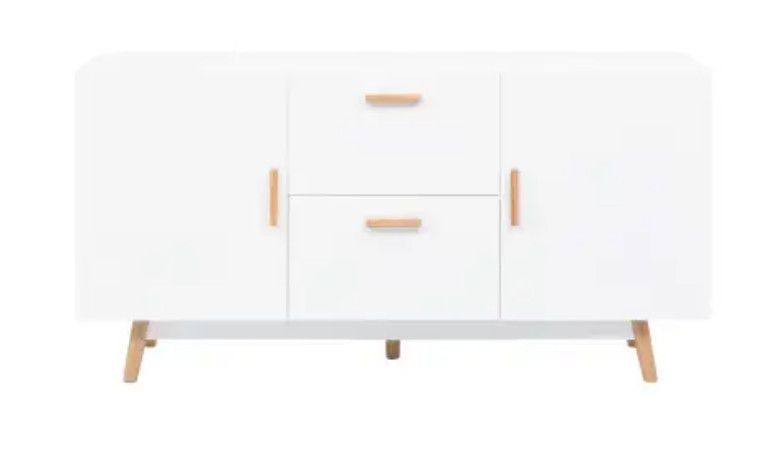 Buffet 2 portes 2 tiroirs bois blanc et pieds caoutchouc clair Kitsa - Photo n°1