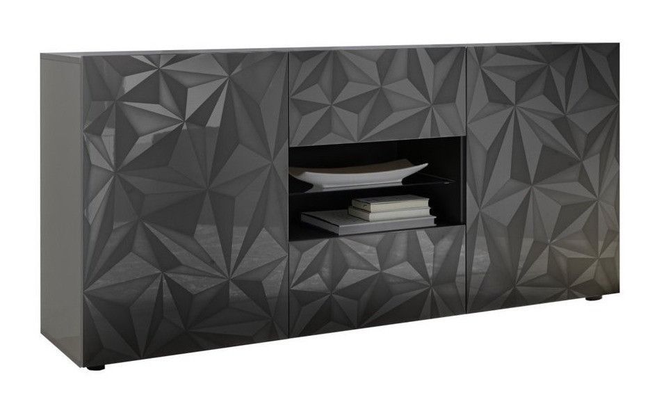 Buffet 2 portes 2 tiroirs bois laqué anthracite brillant Pagar L 180 cm 2 - Photo n°1