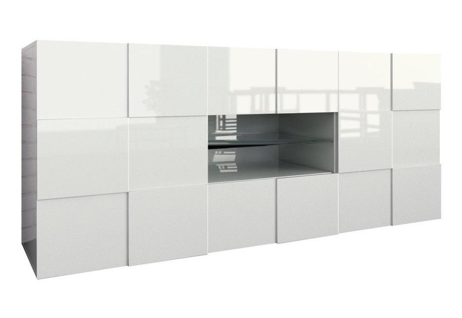 Buffet 2 portes 2 tiroirs bois laqué blanc brillant Namob L 180 cm - Photo n°1