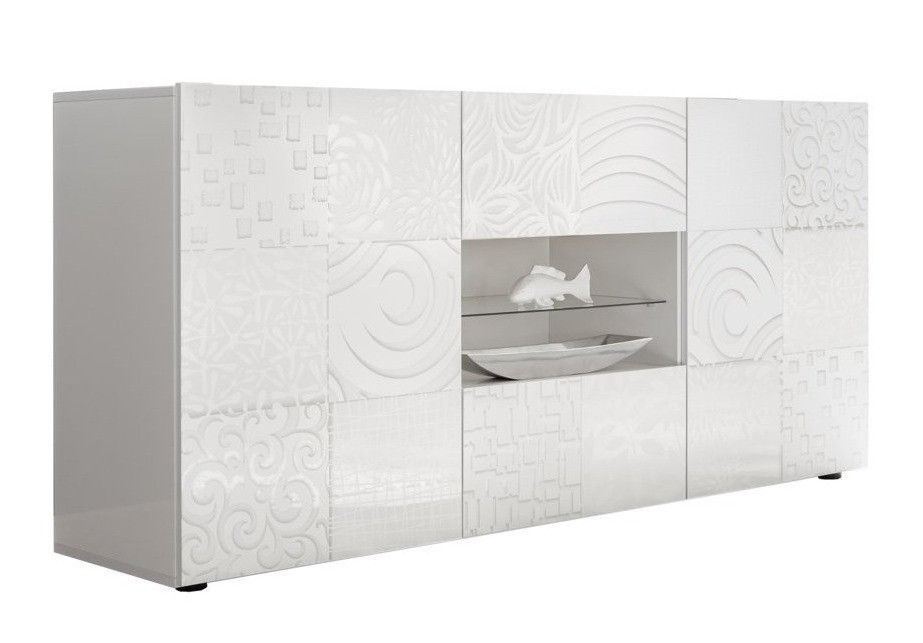 Buffet 2 portes 2 tiroirs bois laqué blanc brillant Zebre L 180 cm - Photo n°1