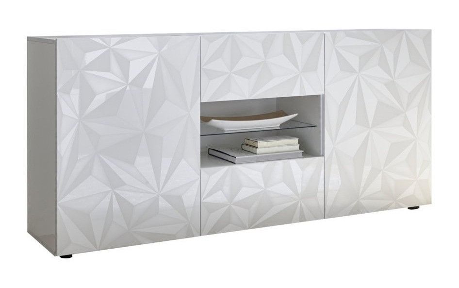 Buffet 2 portes 2 tiroirs bois laqué blanc brillant Pagar L 180 cm - Photo n°1