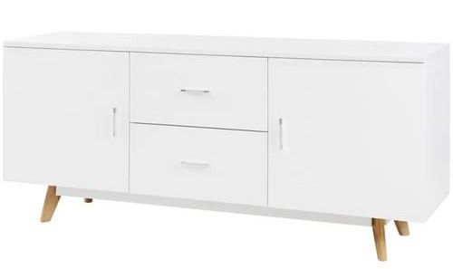 Buffet 2 portes 2 tiroirs bois laqué blanc et hêtre massif Claireau - Photo n°1