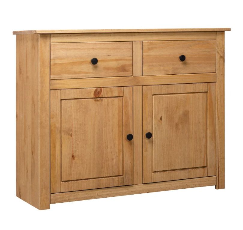 Buffet 2 portes 2 tiroirs en bois de pin massif Autika 93 cm – Élégance rustique et praticité - Photo n°1