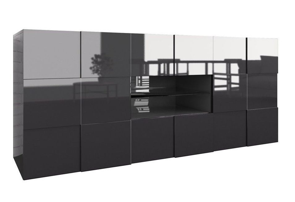 Buffet 2 portes 2 tiroirs laqué anthracite brillant Namob L 180 cm - Photo n°1