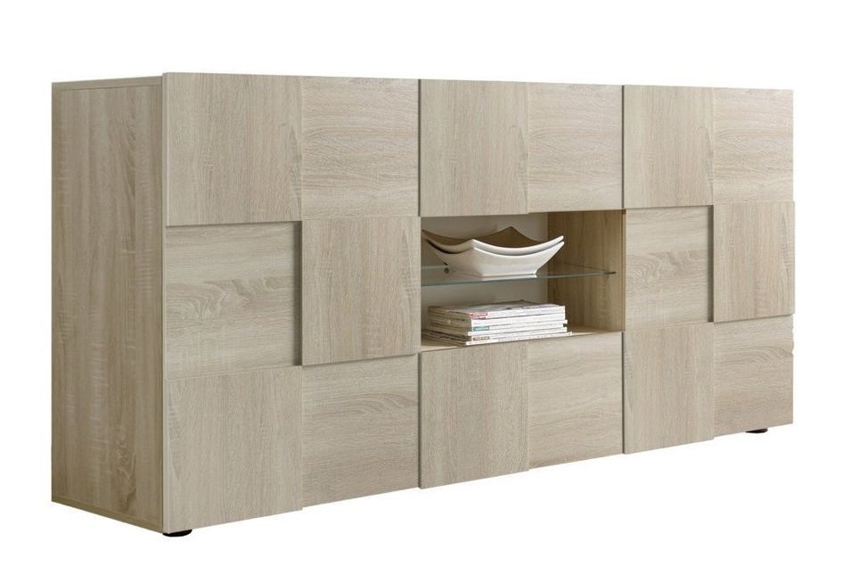 Buffet 2 portes 2 tiroirs mélaminé chêne clair Namob L 180 cm - Photo n°1
