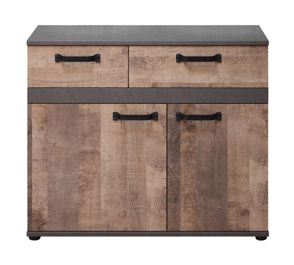 Buffet 2 portes 2 tiroirs mélaminé marron gris Florence L 100 cm - Photo n°1