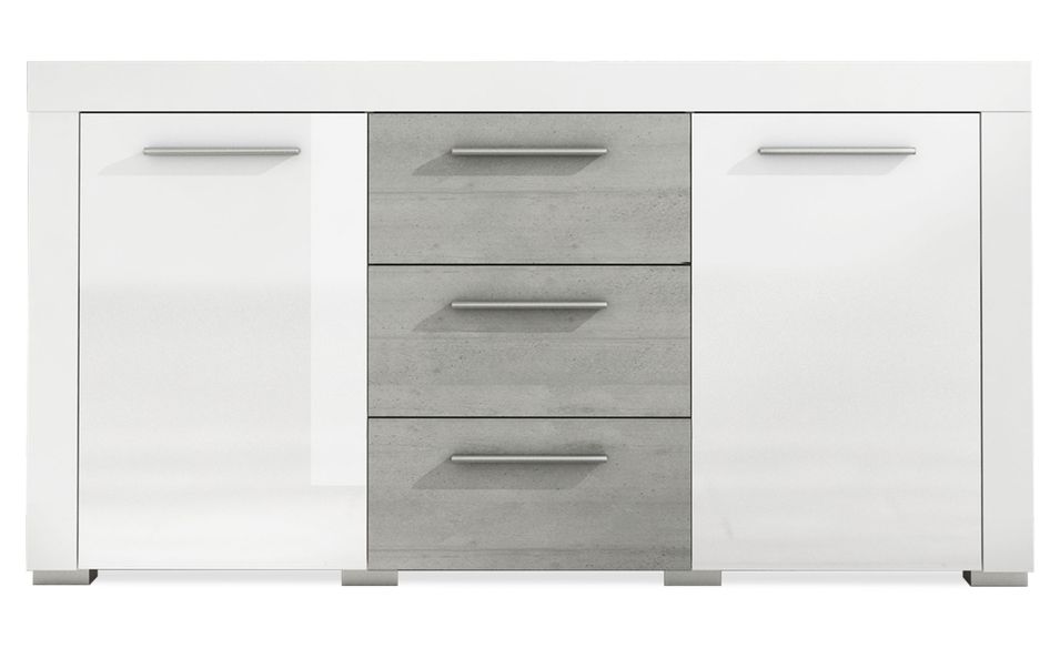 Buffet 2 portes 3 tiroirs bois blanc et effet béton Amora - Photo n°1