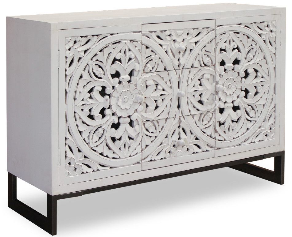 Buffet 2 portes 3 tiroirs bois blanc et métal noir Dias - Photo n°1