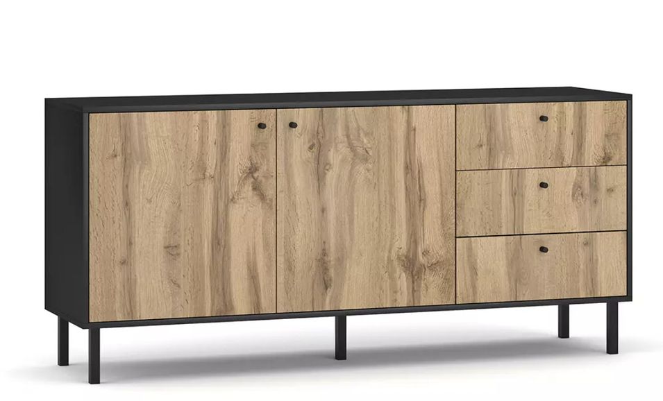 Buffet 2 portes 3 tiroirs bois clair et noir Pakas 160 cm - Photo n°1
