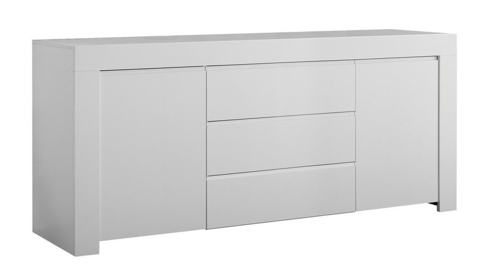 Buffet 2 portes 3 tiroirs bois laqué blanc mat Napan L 184 cm - Photo n°1