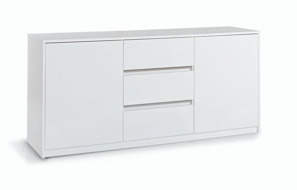 Buffet 2 portes 3 tiroirs bois mélaminé blanc Narea L 180 cm - Photo n°1