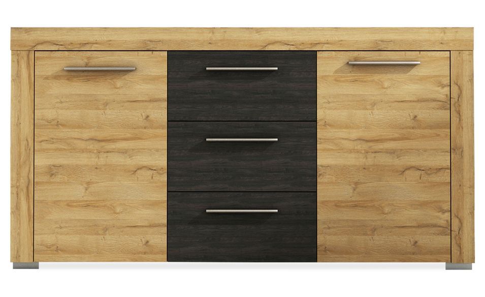 Buffet 2 portes 3 tiroirs imitation chêne clair et foncé Amora - Photo n°1