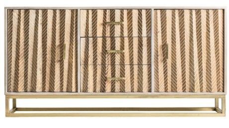 Buffet 2 portes 3 tiroirs manguier massif et métal doré Sacha - Photo n°1