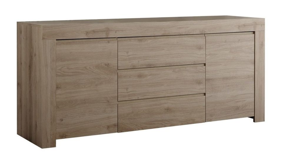 Buffet 2 portes 3 tiroirs mélaminé chêne clair Napan L 184 cm - Photo n°1