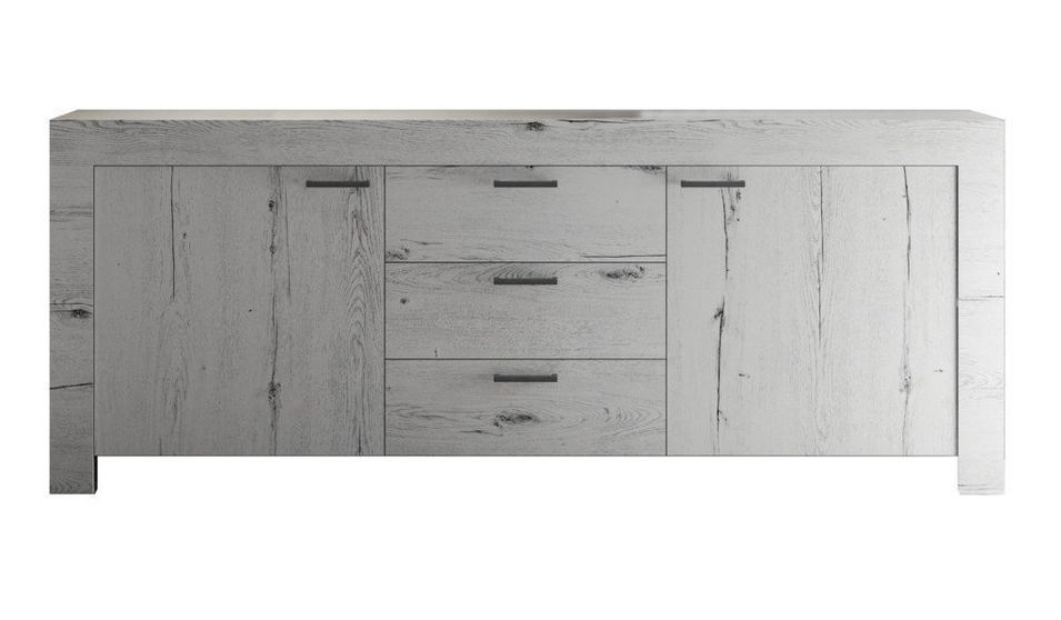 Buffet 2 portes 3 tiroirs mélaminé chêne gris Saxo L 210 cm - Photo n°1