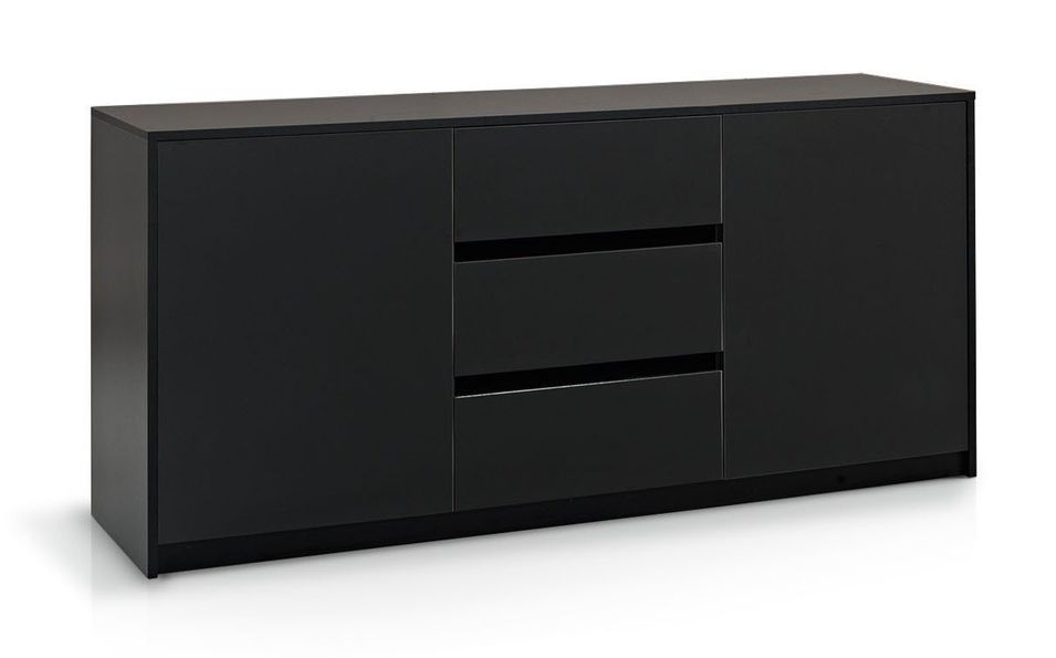 Buffet 2 portes 3 tiroirs mélaminé noir Aumi L 180 cm - Photo n°1