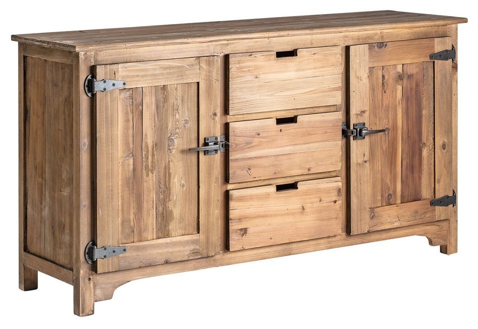 Buffet 2 portes 3 tiroirs pin massif recyclé clair vieilli Lo - Photo n°1