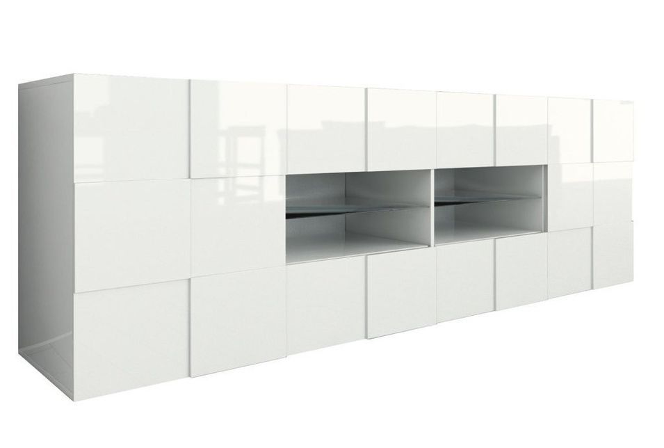 Buffet 2 portes 4 tiroirs bois laqué blanc brillant Namob L 240 cm - Photo n°1