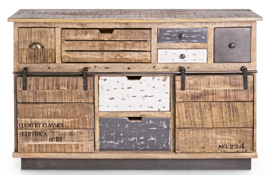 Buffet 2 portes 7 tiroirs TUDOR 125 cm – Bois massif de manguier - Photo n°1