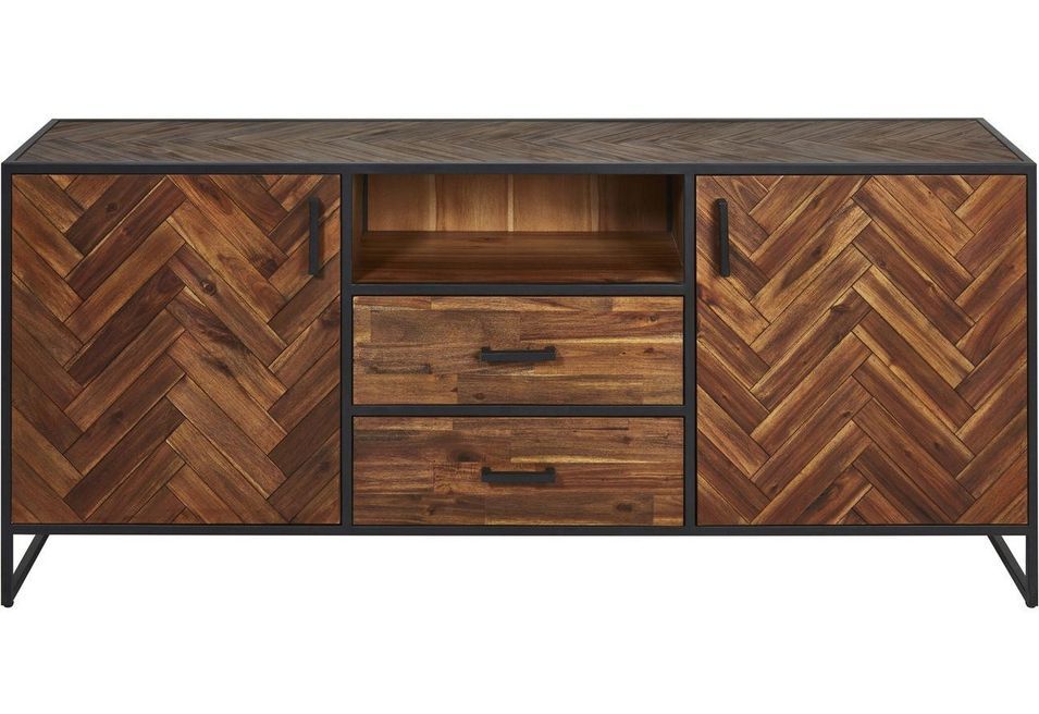 Buffet 2 portes acacia massif foncé et pieds métal noir Corbin L 200 cm - Photo n°1