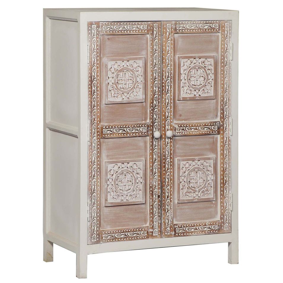 Buffet 2 portes bois clair et blanc Douny - Photo n°1