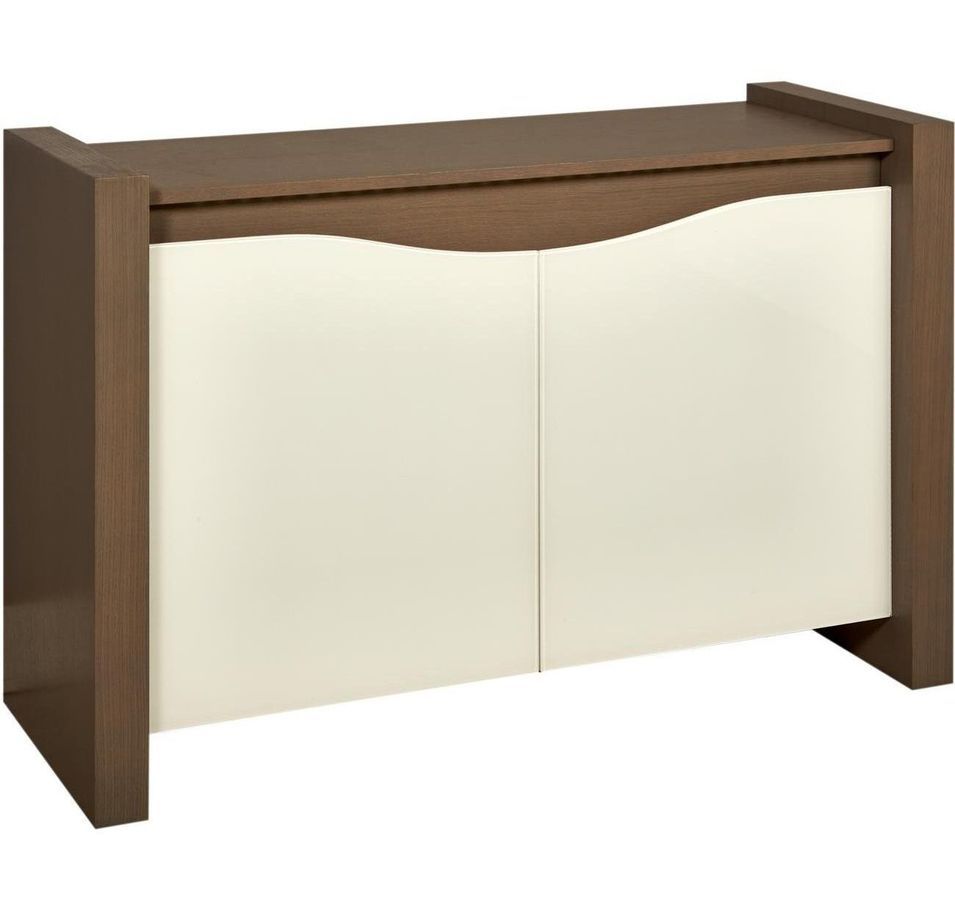Buffet 2 portes bois foncé et verre blanc Zuret L 135 cm - Photo n°1
