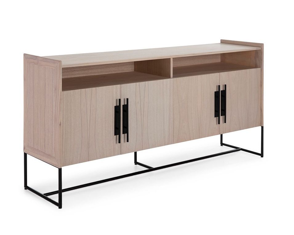 Buffet 2 portes bois naturel et pieds métal noir Rivo - Photo n°1