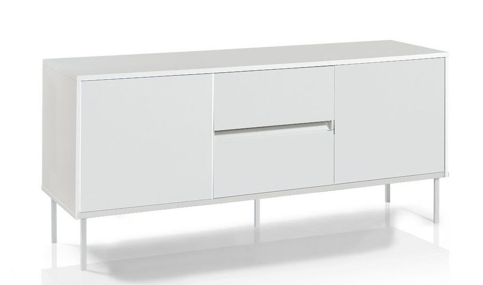Buffet 2 portes mélaminé blanc et pieds métal blanc Narea L 160 cm - Photo n°1