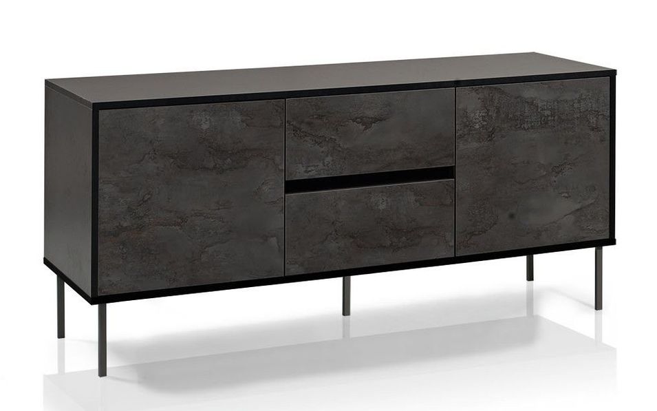 Buffet 2 portes mélaminé noir et pieds métal Lobis L 160 cm - Photo n°1